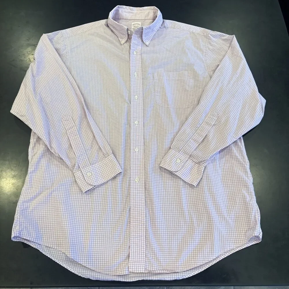 Vtg Brooks Brothers Shirt Mens 17/4 Pink Gray Makers Gingham Plaid USA 6 Button